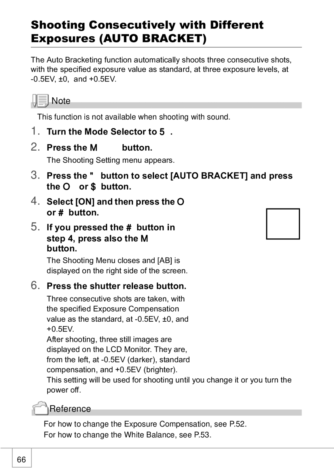 Ricoh R1v manual Shooting Consecutively with Different Exposures Auto Bracket 