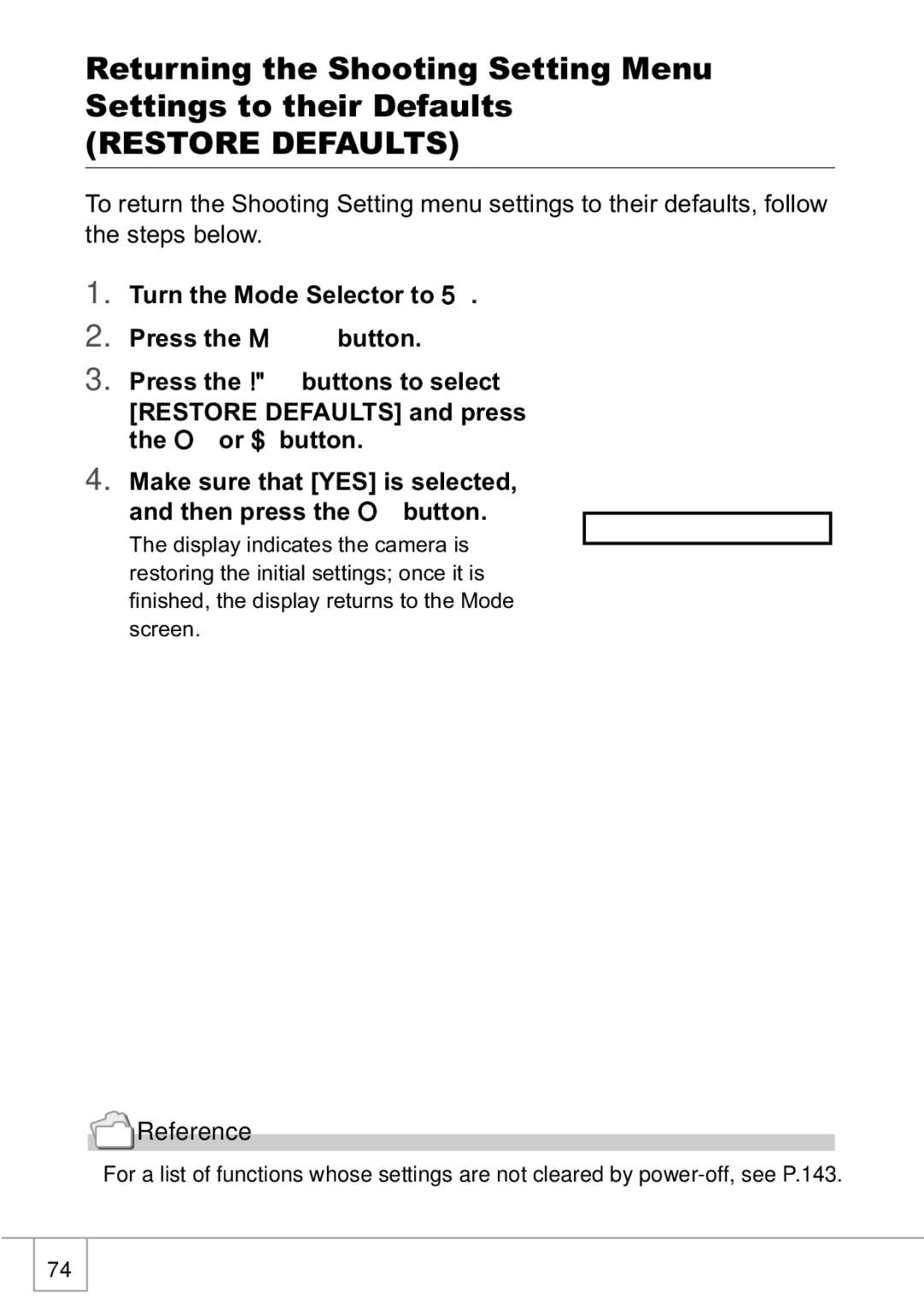 Ricoh R1v manual Restore Defaults, Make sure that YES is selected, and then press the O button 