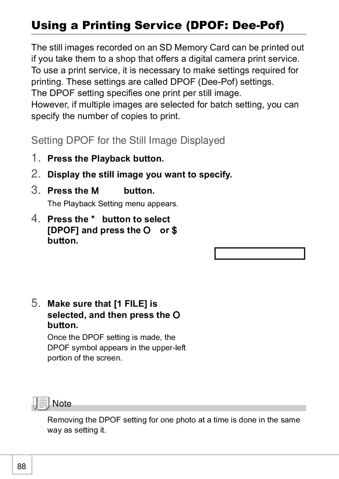 Ricoh R1v manual Using a Printing Service Dpof Dee-Pof, Setting Dpof for the Still Image Displayed 