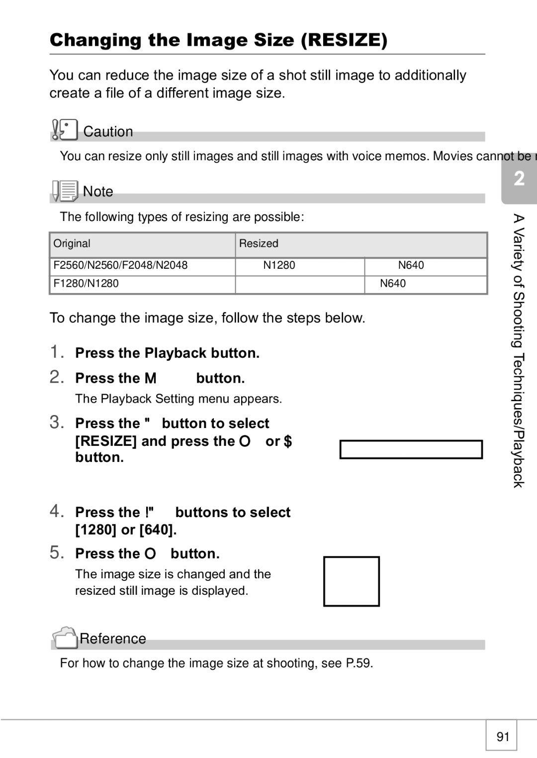 Ricoh R1v manual Changing the Image Size Resize, Reference 