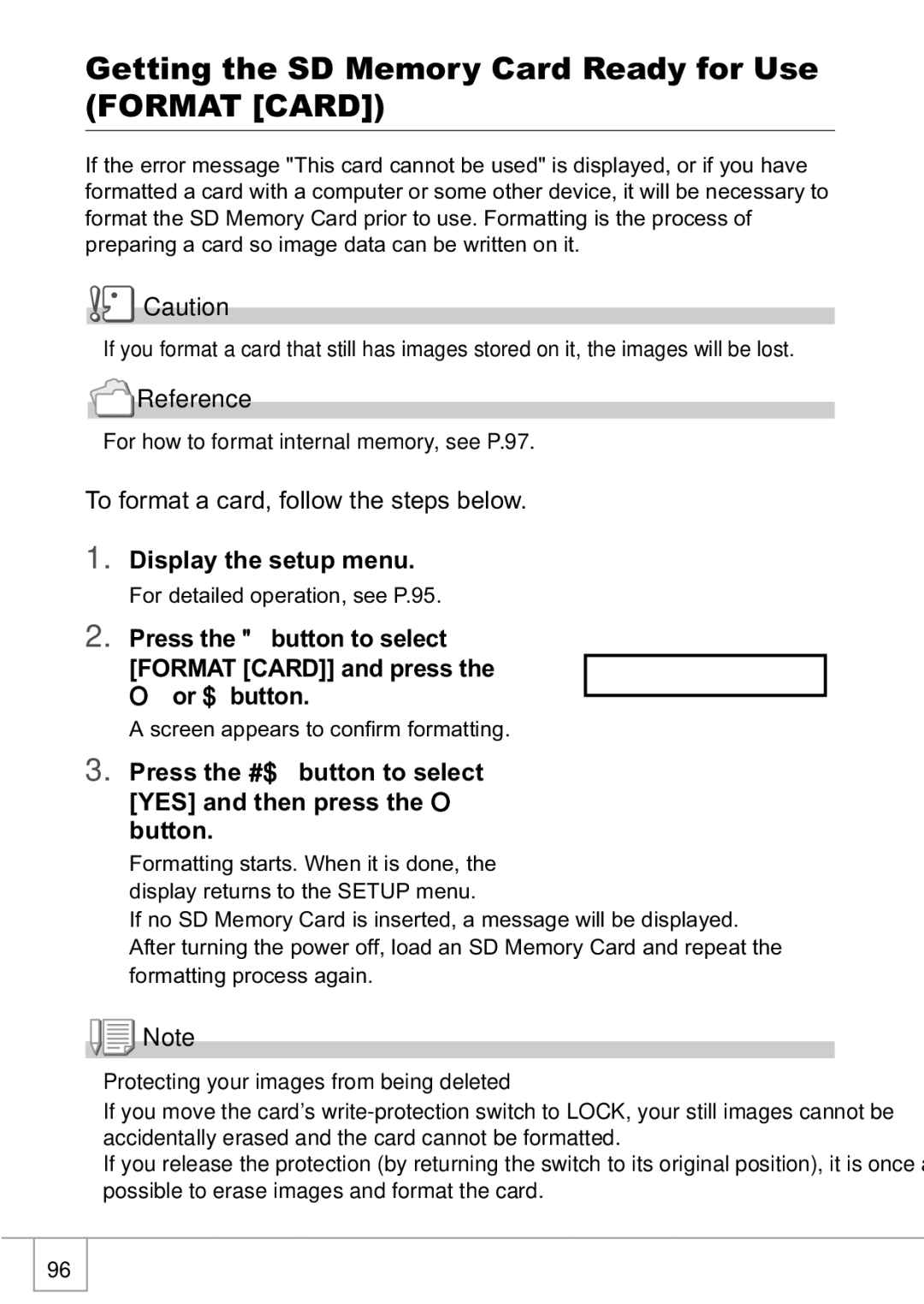 Ricoh R1v manual Getting the SD Memory Card Ready for Use Format Card, Display the setup menu 