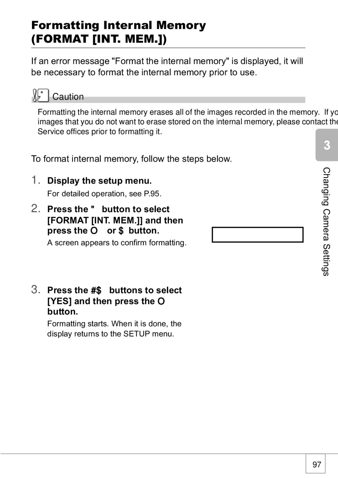 Ricoh R1v manual Formatting Internal Memory Format INT. MEM 