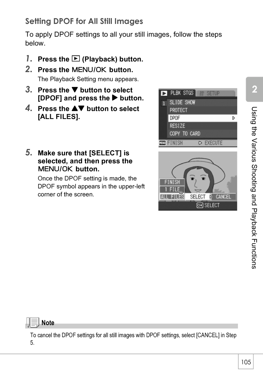 Ricoh R4 manual Setting Dpof for All Still Images, Press the 6 Playback button Press the C/Dbutton 