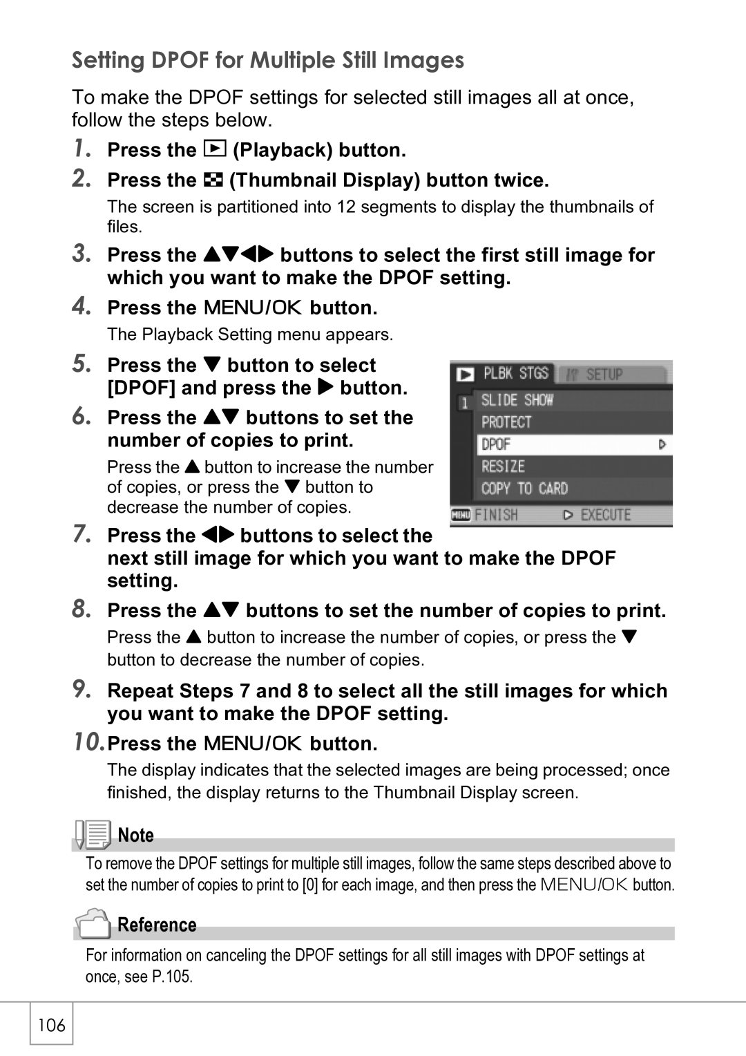 Ricoh R4 manual Setting Dpof for Multiple Still Images, Reference 