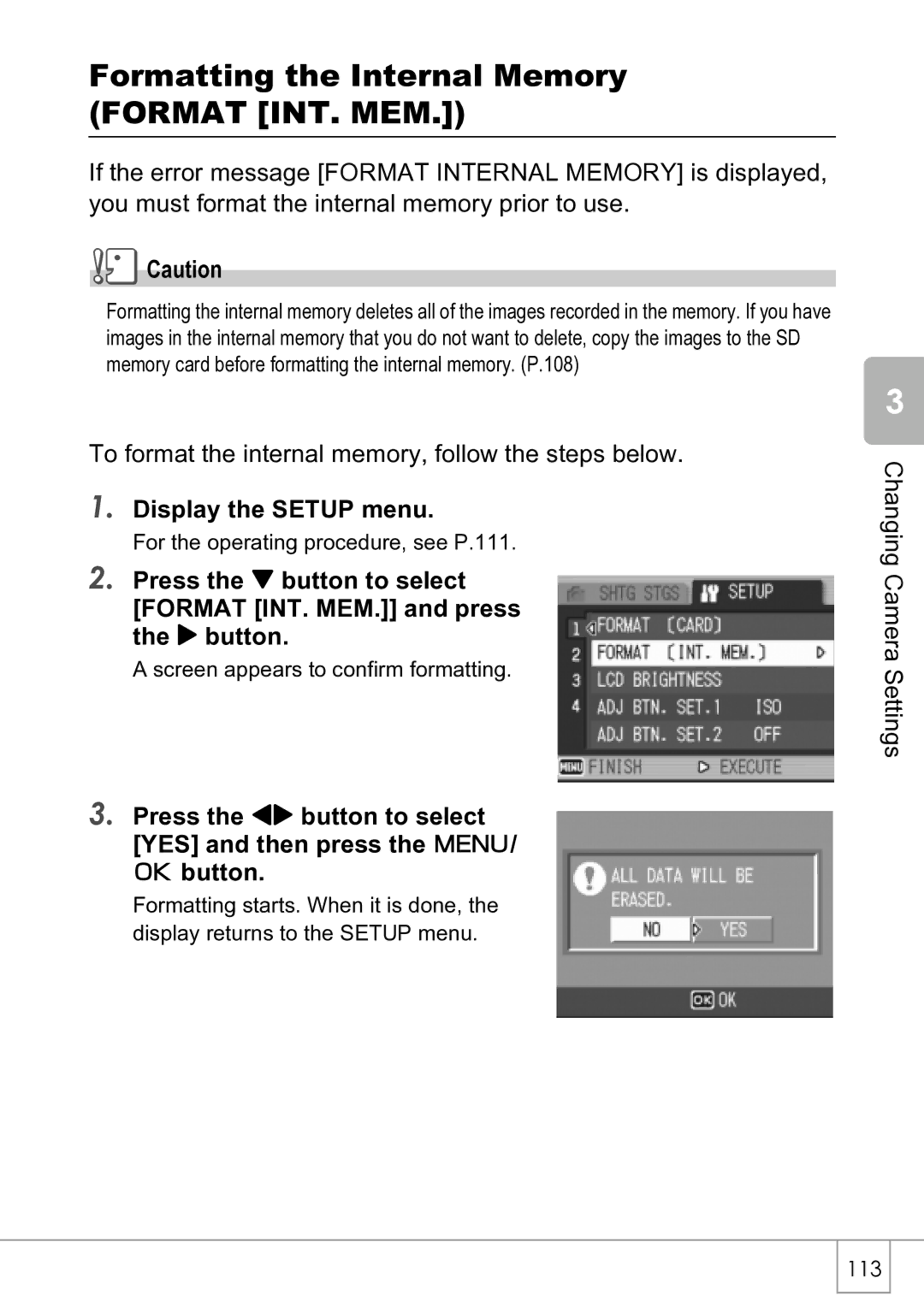 Ricoh R4 manual Formatting the Internal Memory Format INT. MEM 