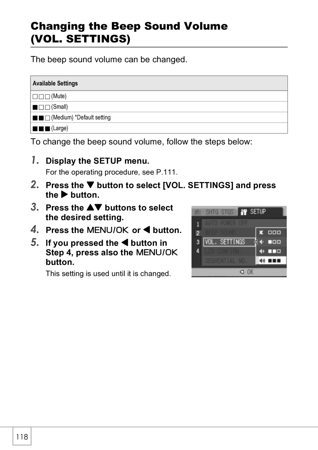 Ricoh R4 manual Changing the Beep Sound Volume VOL. Settings 