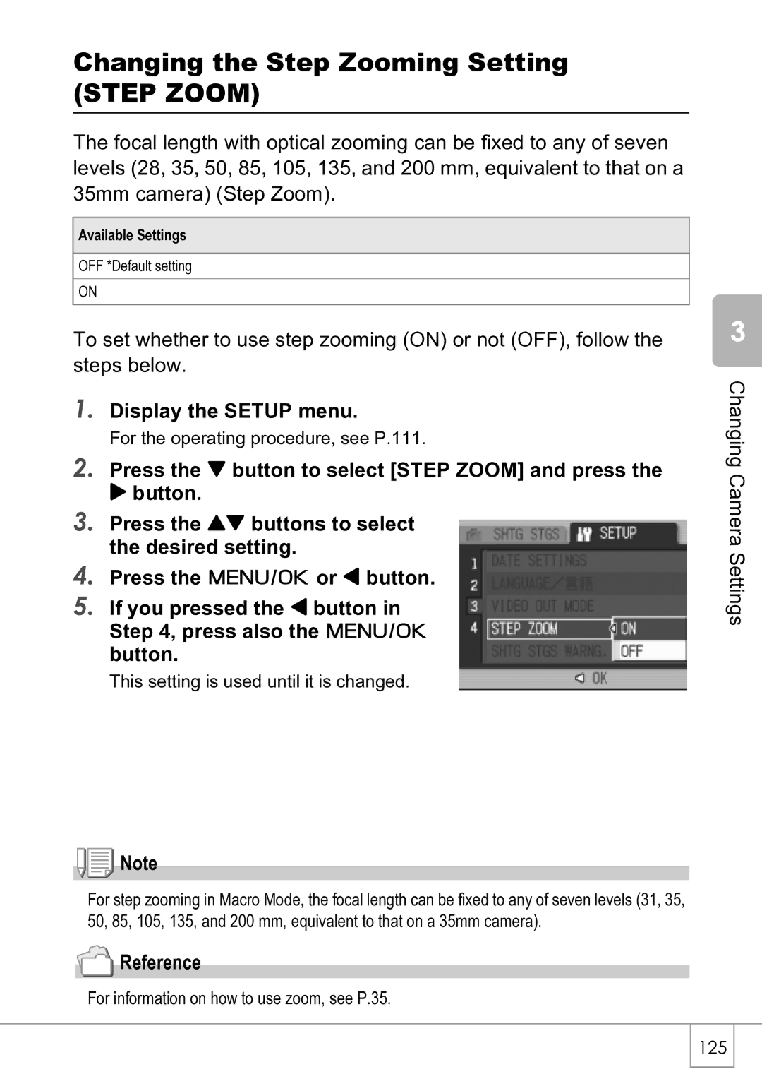 Ricoh R4 manual Changing the Step Zooming Setting Step Zoom 