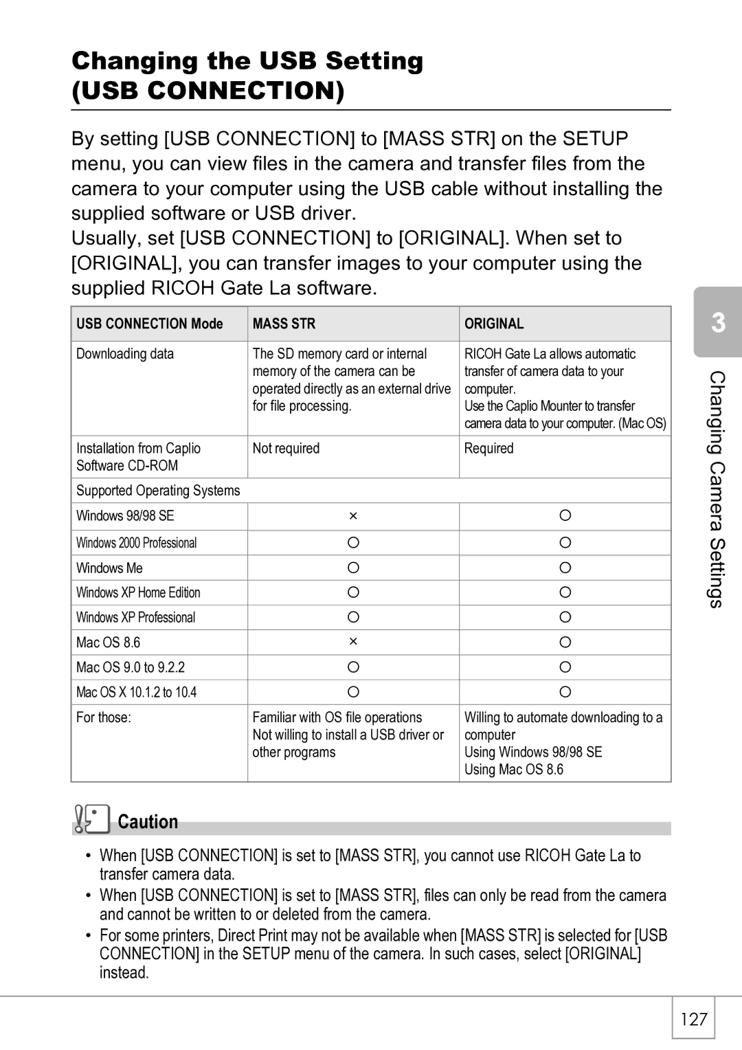 Ricoh R4 manual Changing the USB Setting, USB Connection Mode 