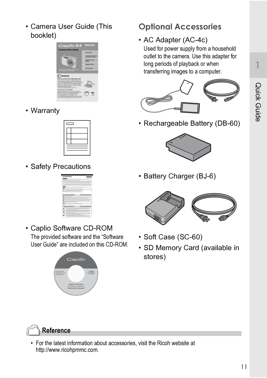 Ricoh R4 manual Optional Accessories, AC Adapter AC-4c 