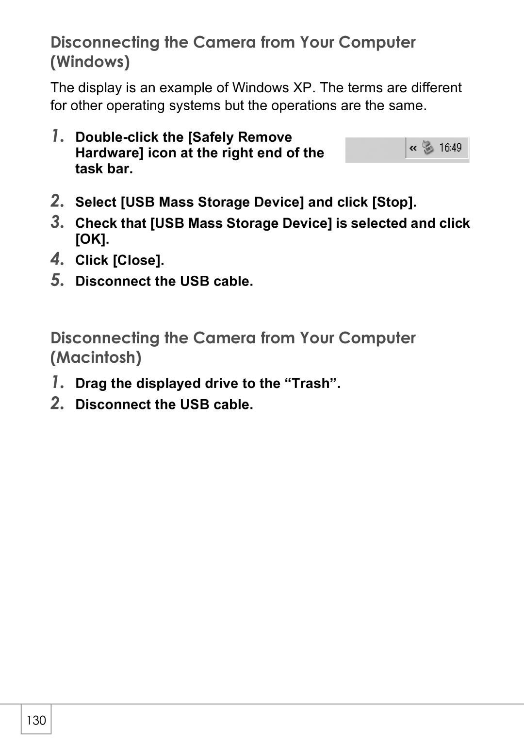 Ricoh R4 manual Disconnecting the Camera from Your Computer Windows, Disconnecting the Camera from Your Computer Macintosh 