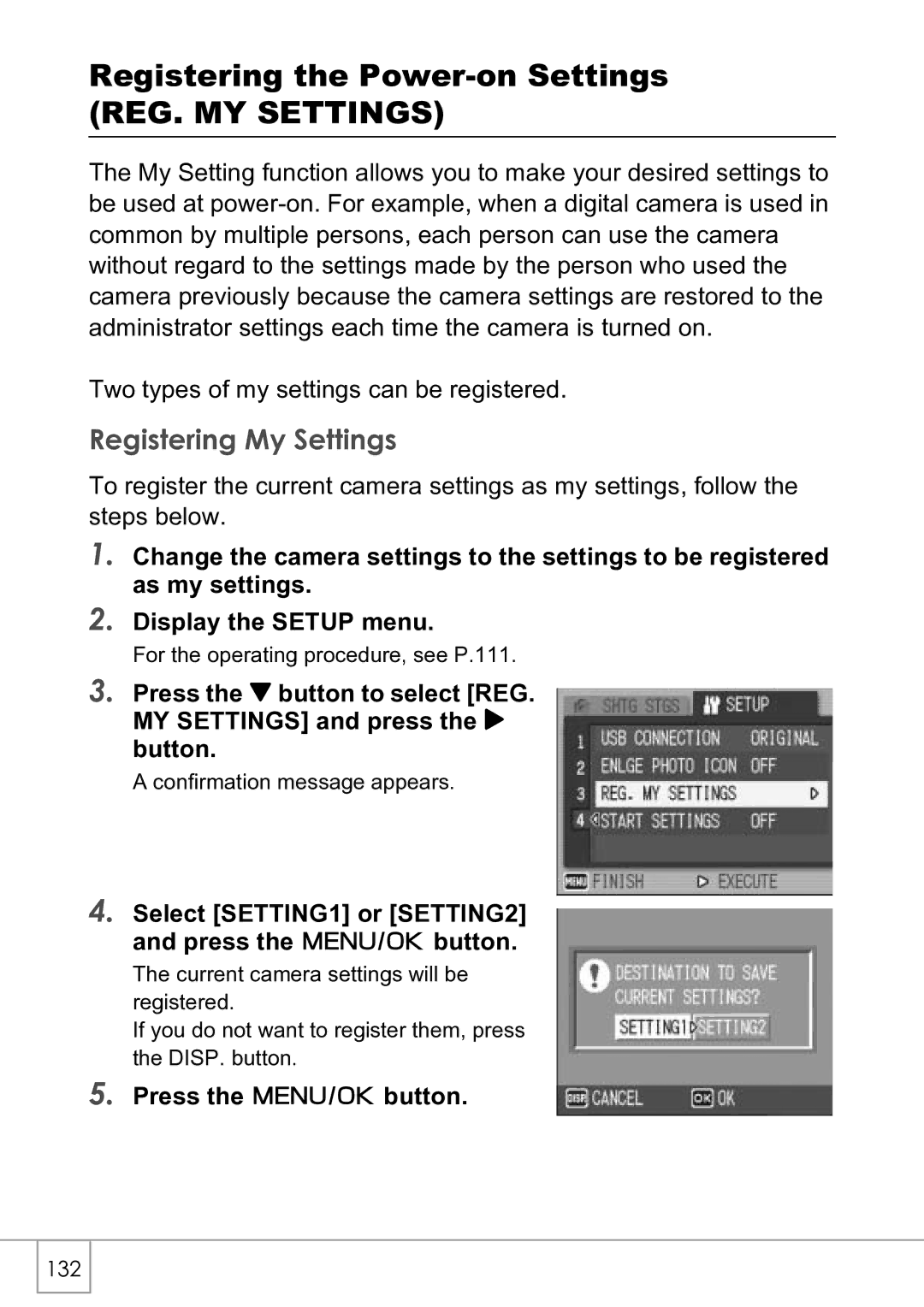 Ricoh R4 manual Registering the Power-on Settings, REG. MY Settings, Registering My Settings 