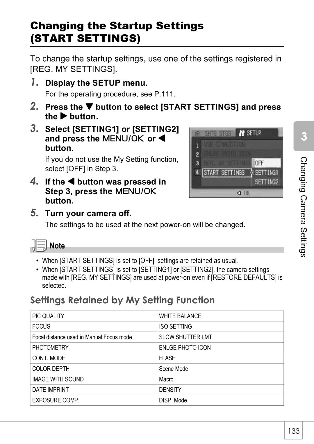 Ricoh R4 manual Changing the Startup Settings, Start Settings, Settings Retained by My Setting Function 