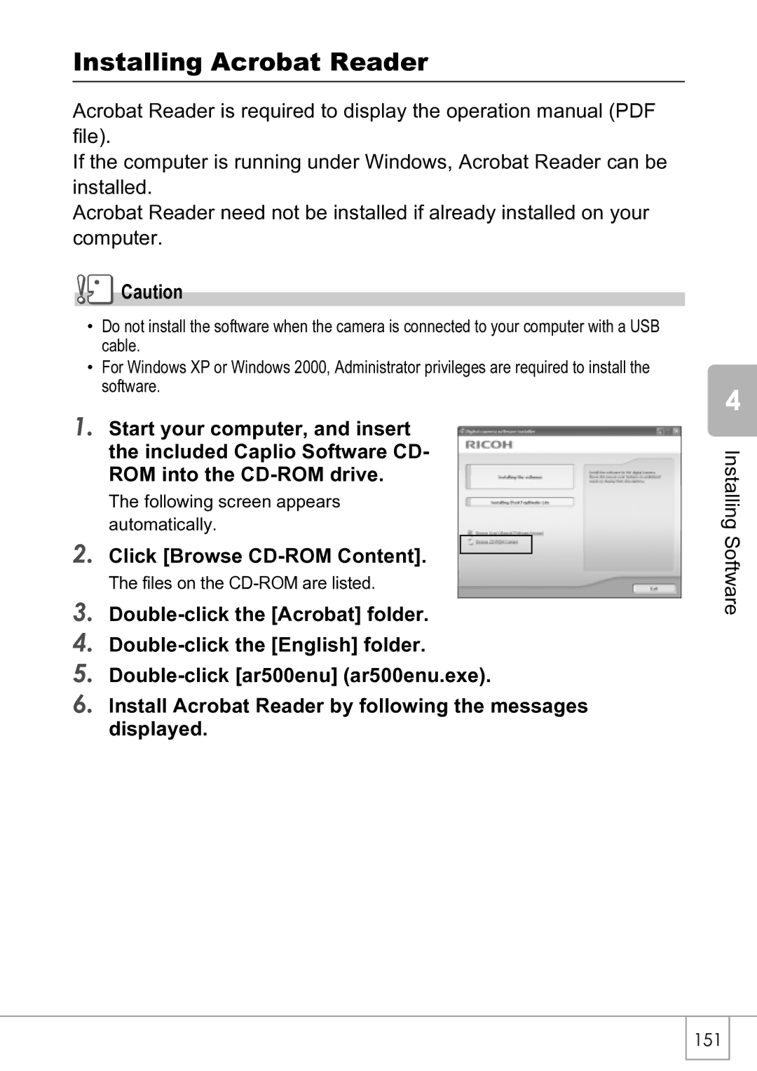 Ricoh R4 manual Installing Acrobat Reader, Click Browse CD-ROM Content 