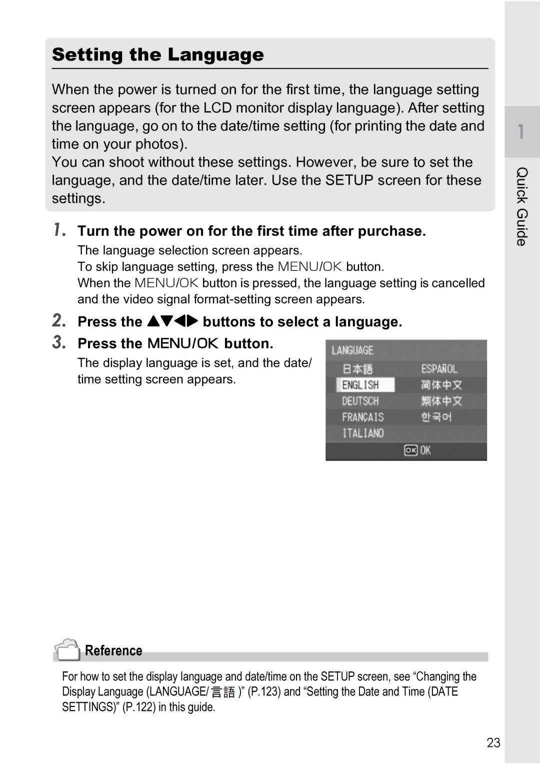 Ricoh R4 manual Setting the Language, Turn the power on for the first time after purchase 