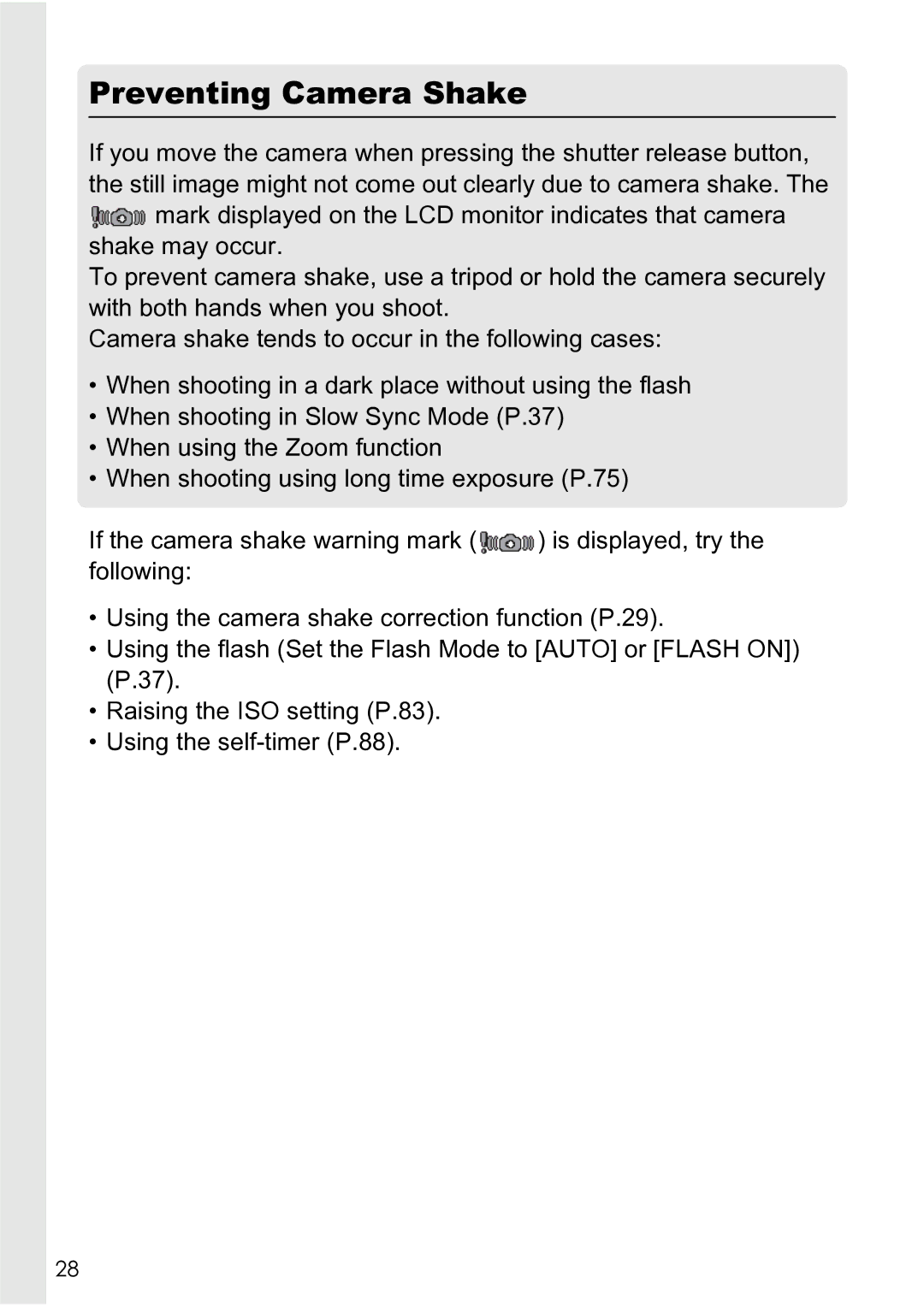 Ricoh R4 manual Preventing Camera Shake 