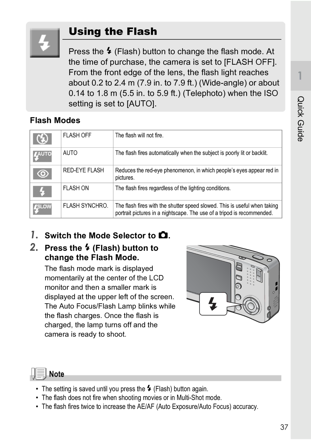 Ricoh R4 manual Using the Flash, Flash Modes 