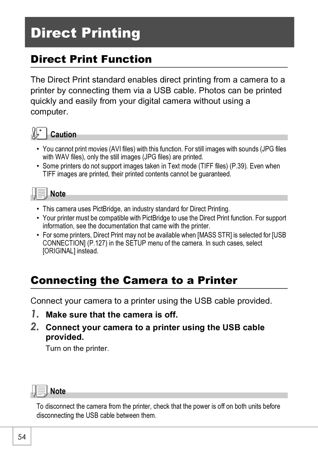 Ricoh R4 manual Direct Printing, Direct Print Function, Connecting the Camera to a Printer 