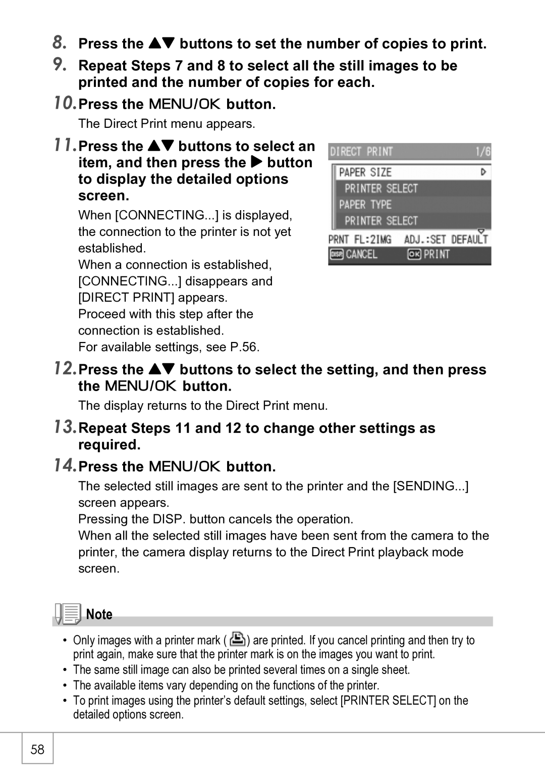 Ricoh R4 manual Direct Print menu appears 