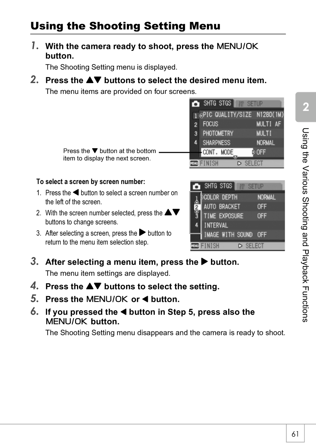 Ricoh R4 manual Using the Shooting Setting Menu, With the camera ready to shoot, press the C/D button 