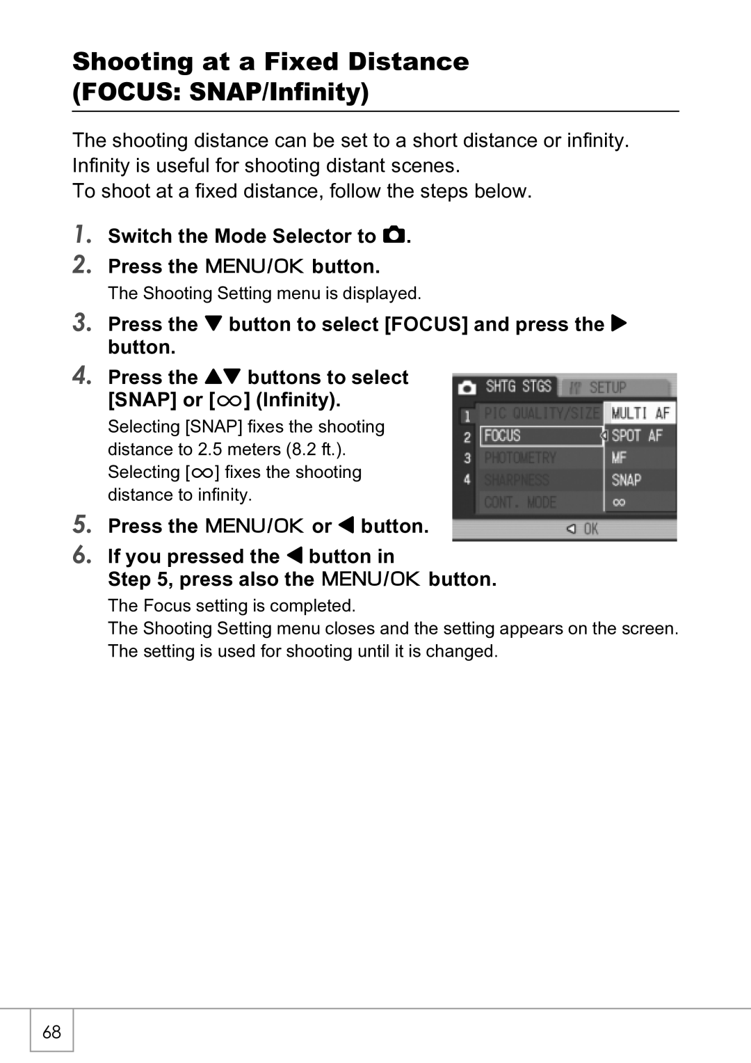 Ricoh R4 manual Shooting at a Fixed Distance Focus SNAP/Infinity 