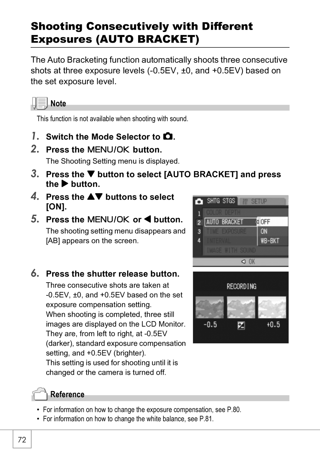 Ricoh R4 manual Shooting Consecutively with Different Exposures Auto Bracket 