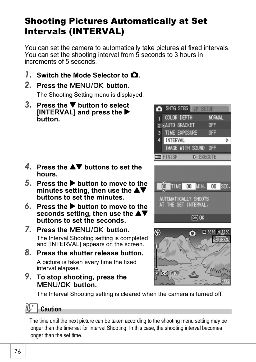 Ricoh R4 manual Shooting Pictures Automatically at Set Intervals Interval, To stop shooting, press the C/Dbutton 