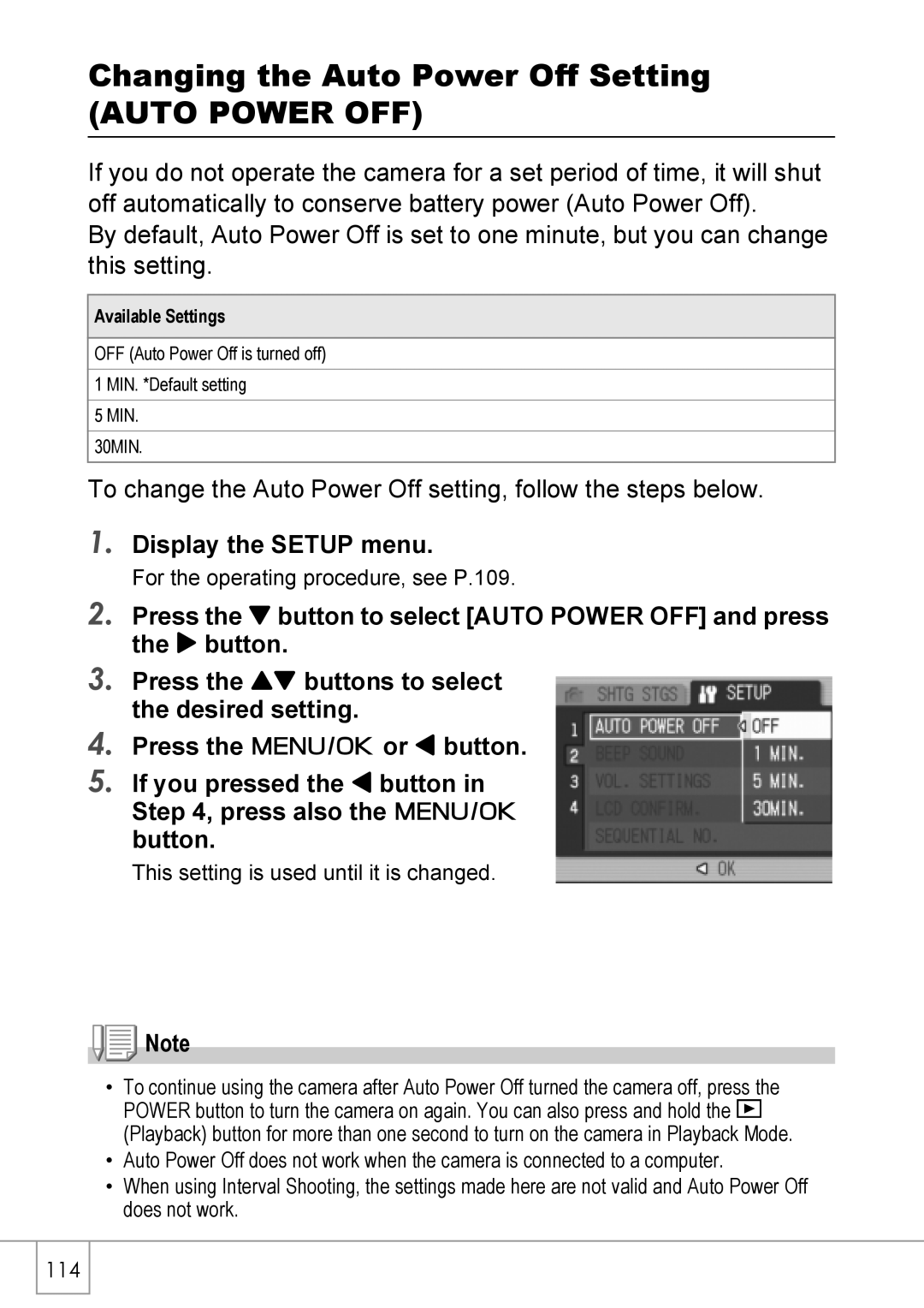 Ricoh R40 manual Changing the Auto Power Off Setting, Auto Power OFF, Available Settings 