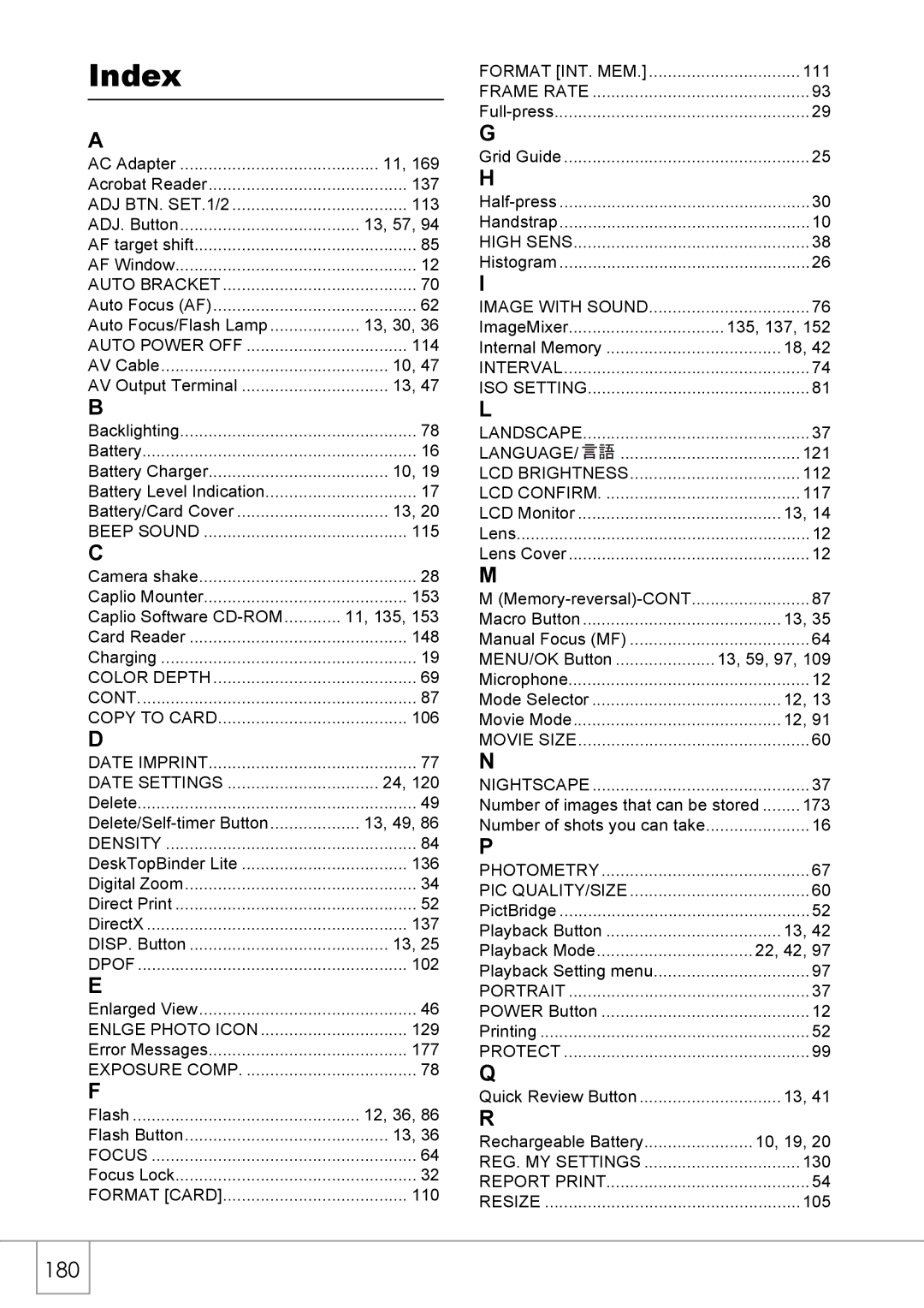 Ricoh R40 manual Index, Language 