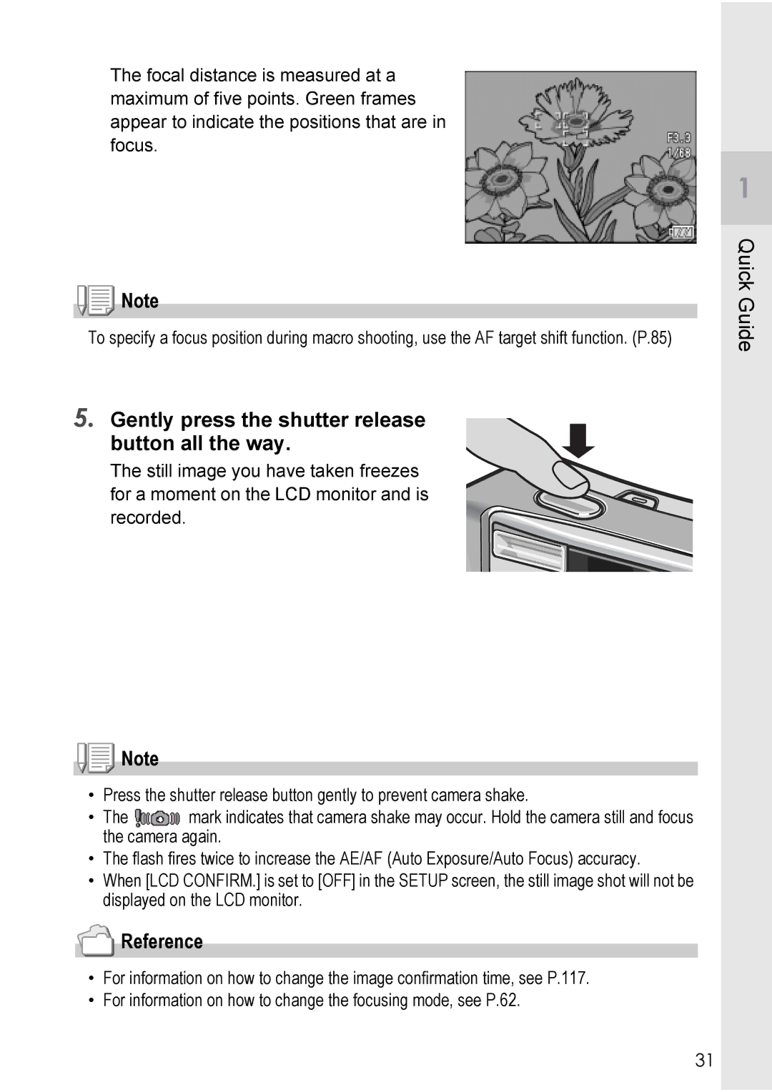 Ricoh R40 manual Gently press the shutter release button all the way, Reference 