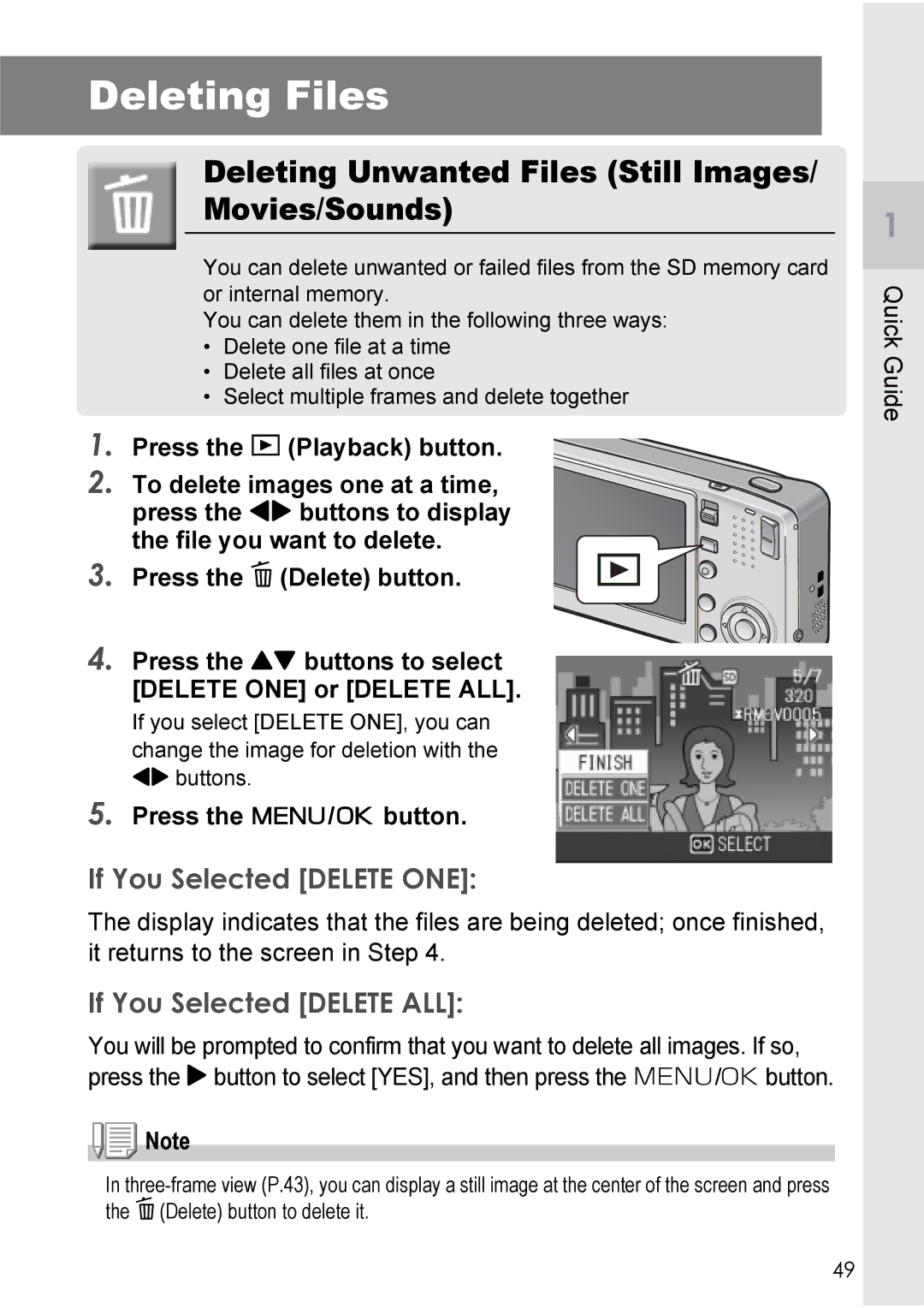 Ricoh R40 manual Deleting Files, Deleting Unwanted Files Still Images/ Movies/Sounds, If You Selected Delete ONE 