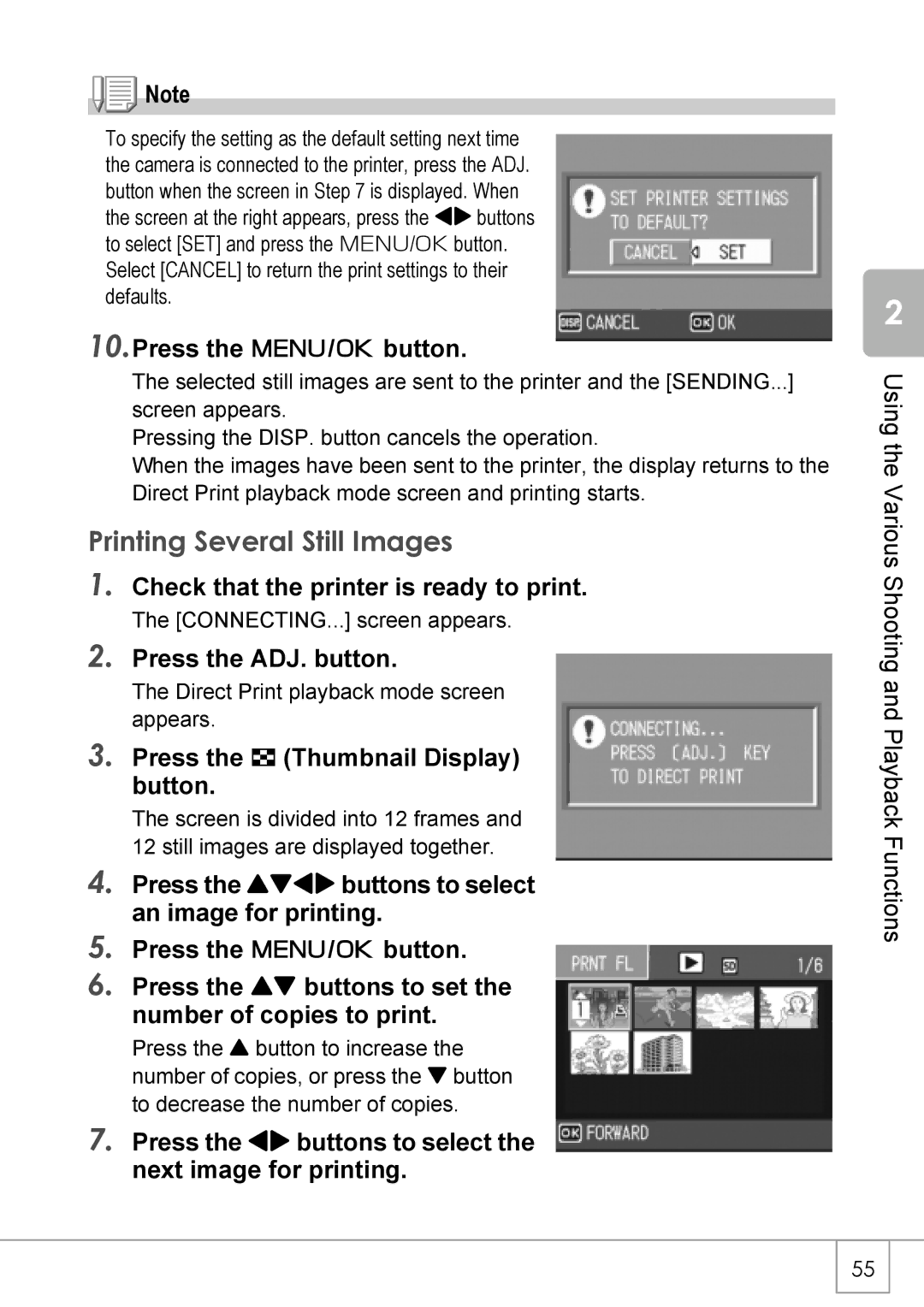 Ricoh R40 manual Printing Several Still Images, Press the #$ buttons to select the next image for printing 