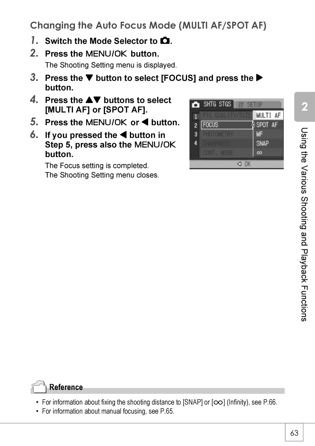 Ricoh R40 manual Changing the Auto Focus Mode Multi AF/SPOT AF, Switch the Mode Selector to Press the C/Dbutton 