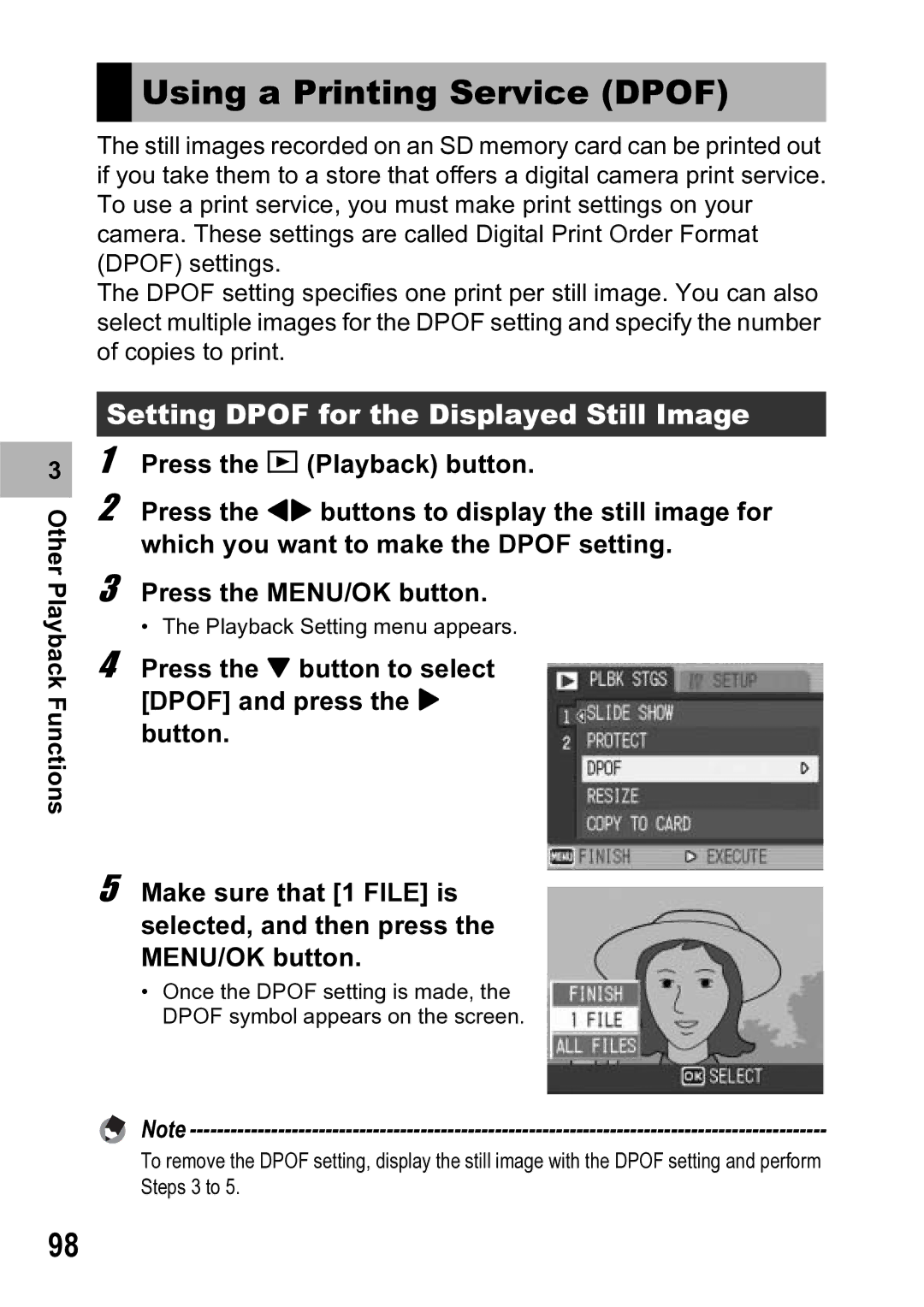 Ricoh R5 manual Using a Printing Service Dpof, Setting Dpof for the Displayed Still Image 