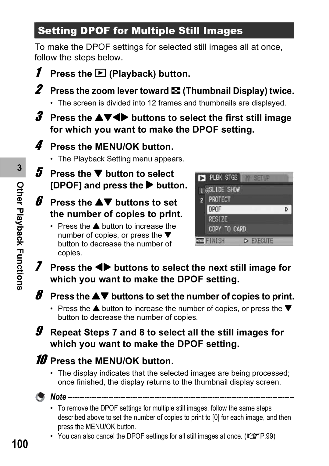 Ricoh R5 manual 100, Setting Dpof for Multiple Still Images 