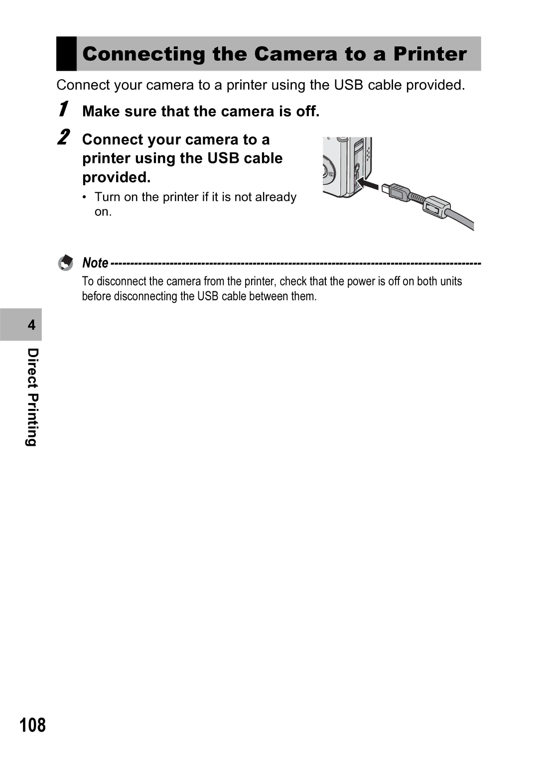 Ricoh R5 manual Connecting the Camera to a Printer, 108 