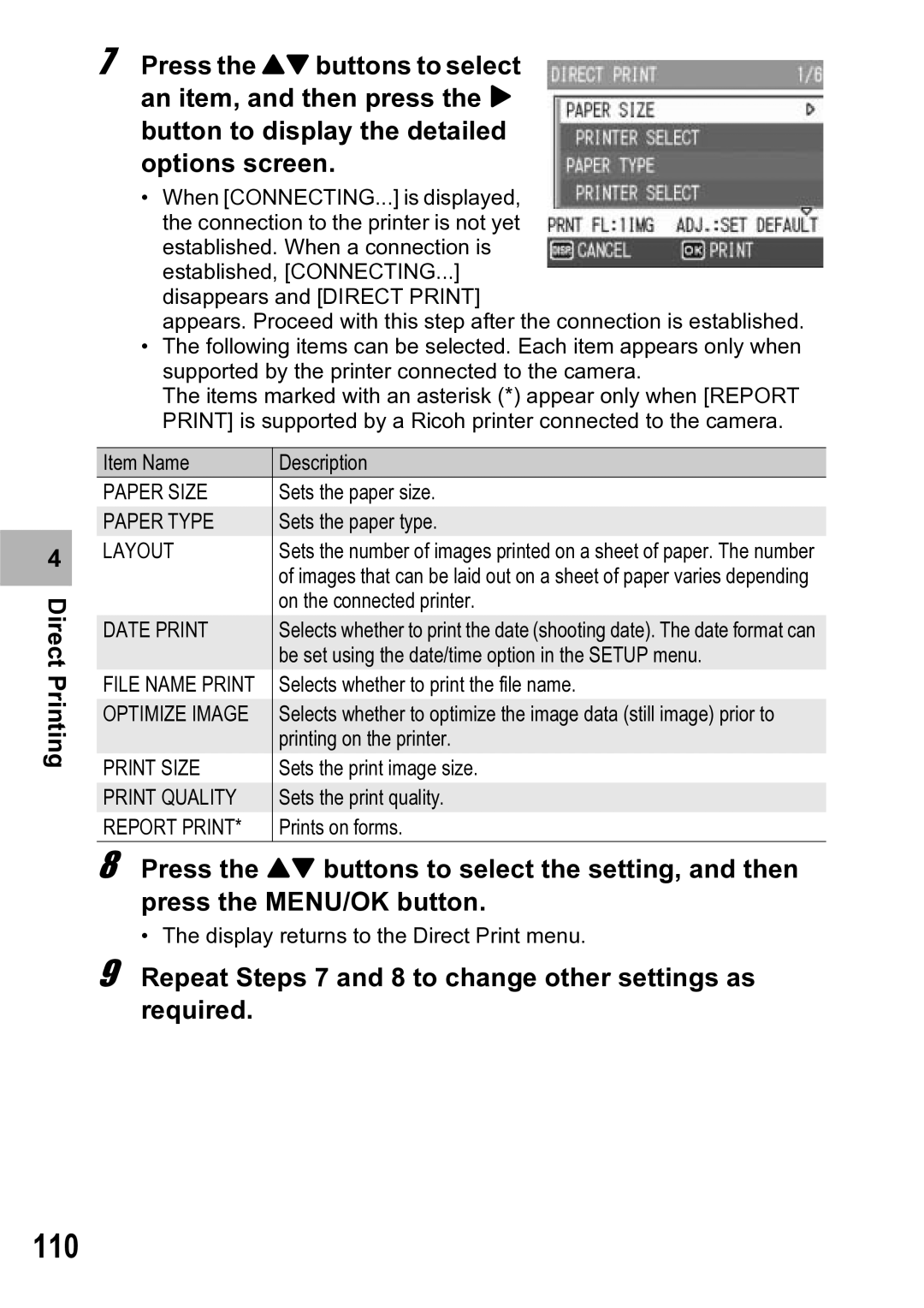 Ricoh R5 manual 110, Repeat Steps 7 and 8 to change other settings as required 