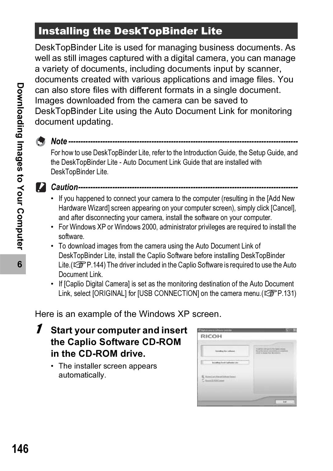 Ricoh R5 manual 146, Installing the DeskTopBinder Lite 