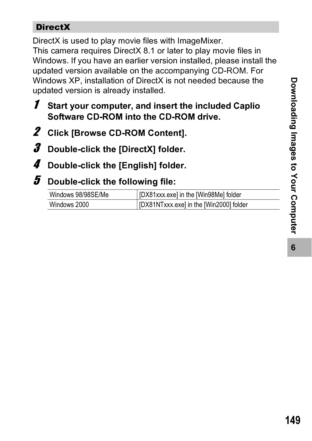 Ricoh R5 manual 149, DirectX 