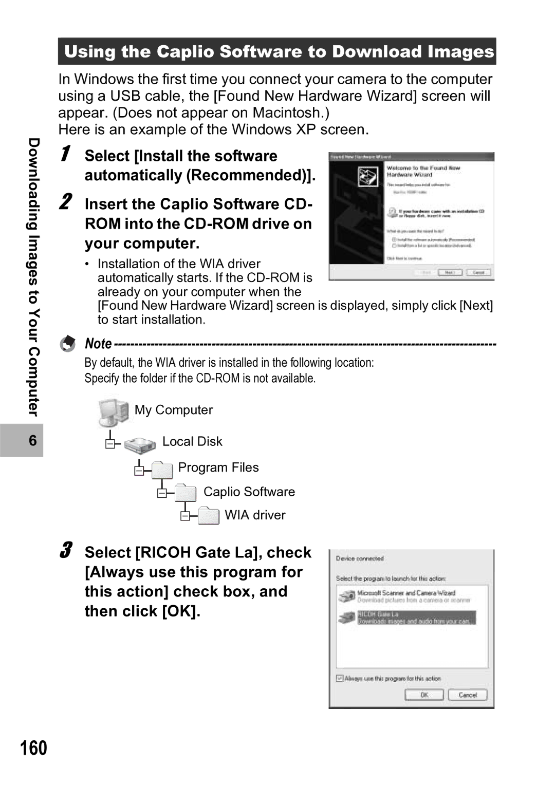 Ricoh R5 manual 160, Using the Caplio Software to Download Images 