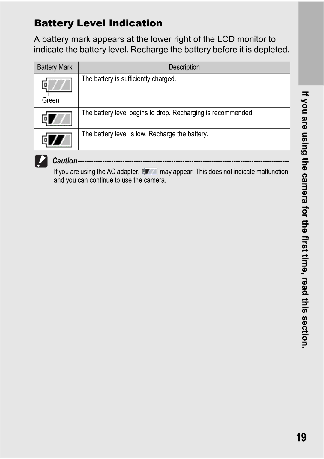 Ricoh R5 manual Battery Level Indication 