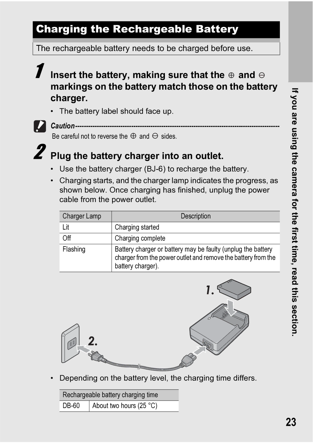 Ricoh R5 manual Charging the Rechargeable Battery, Plug the battery charger into an outlet 