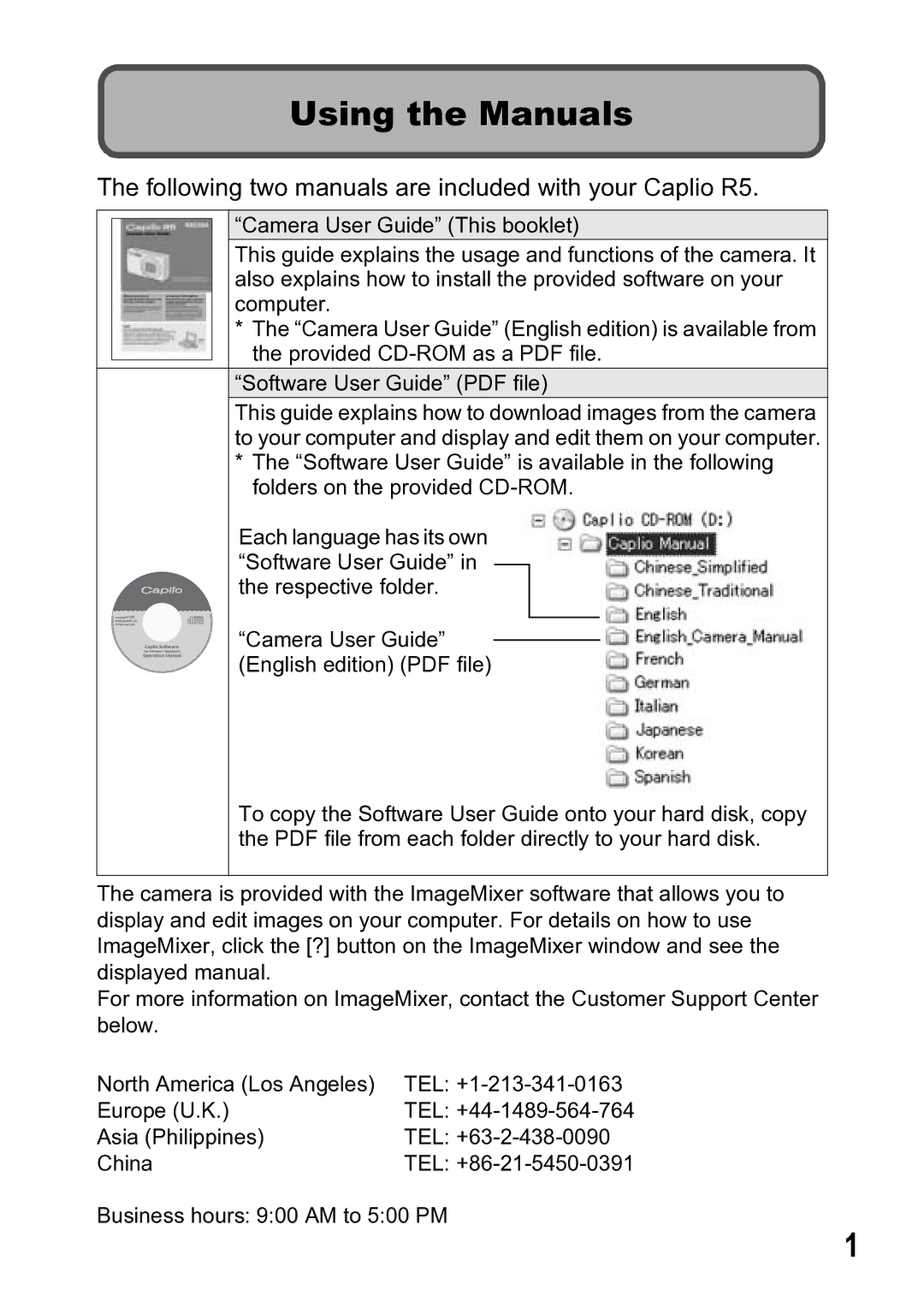 Ricoh Using the Manuals, Following two manuals are included with your Caplio R5 