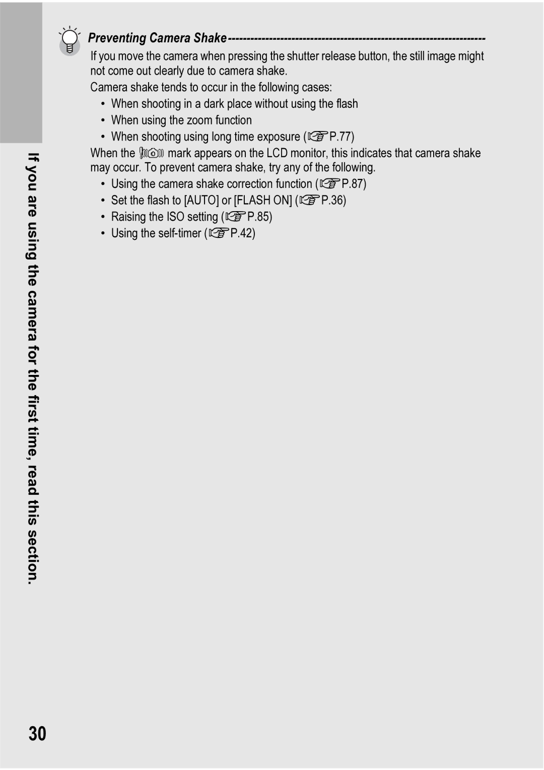 Ricoh R5 manual Preventing Camera Shake 