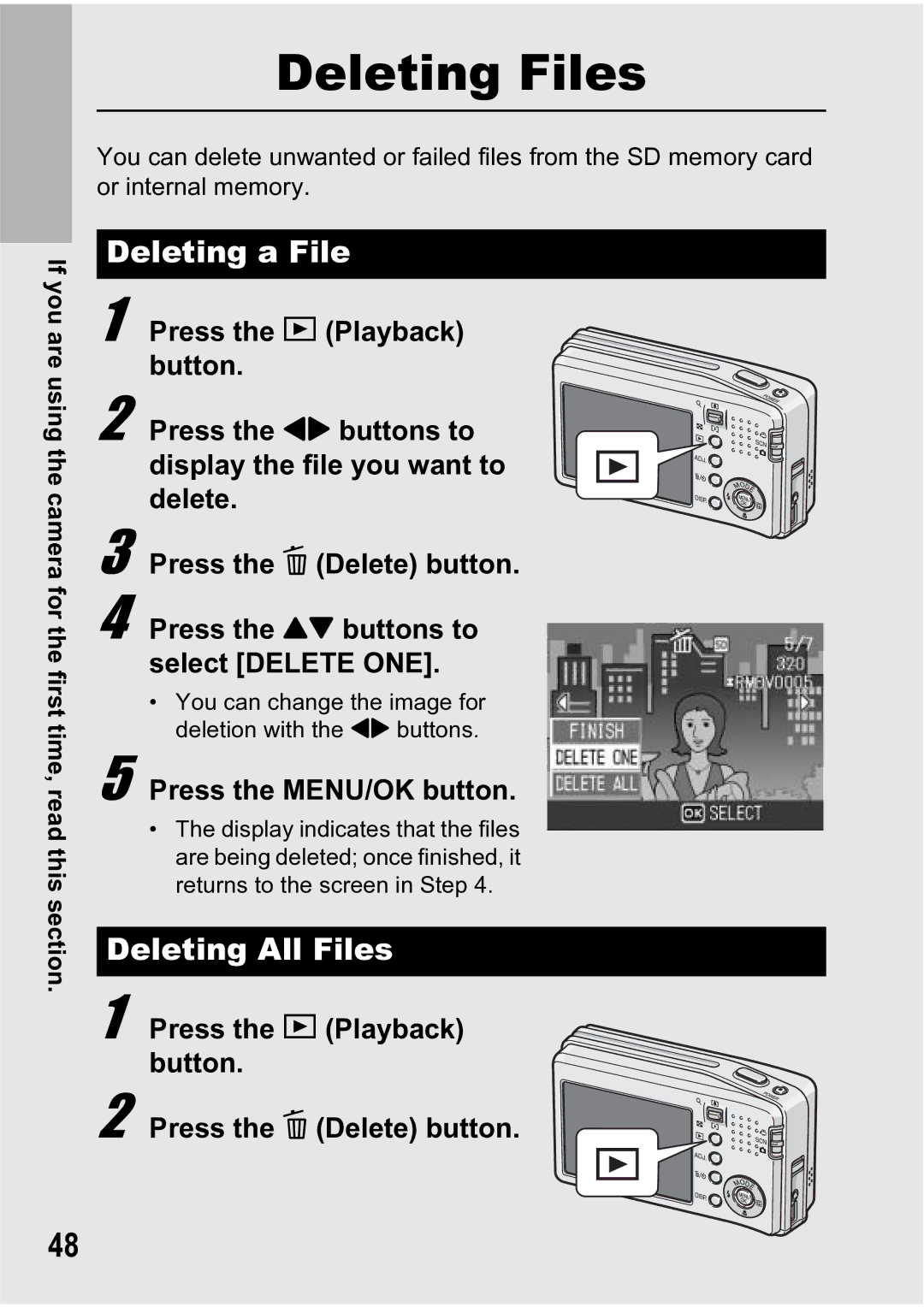 Ricoh R5 manual Deleting a File, Deleting All Files, Press the 6 Playback button Press the D Delete button 