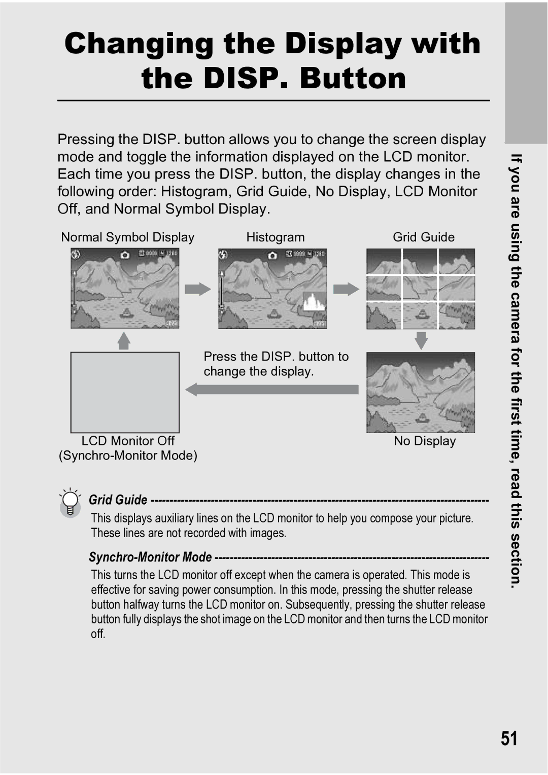 Ricoh R5 manual Changing the Display with DISP. Button 