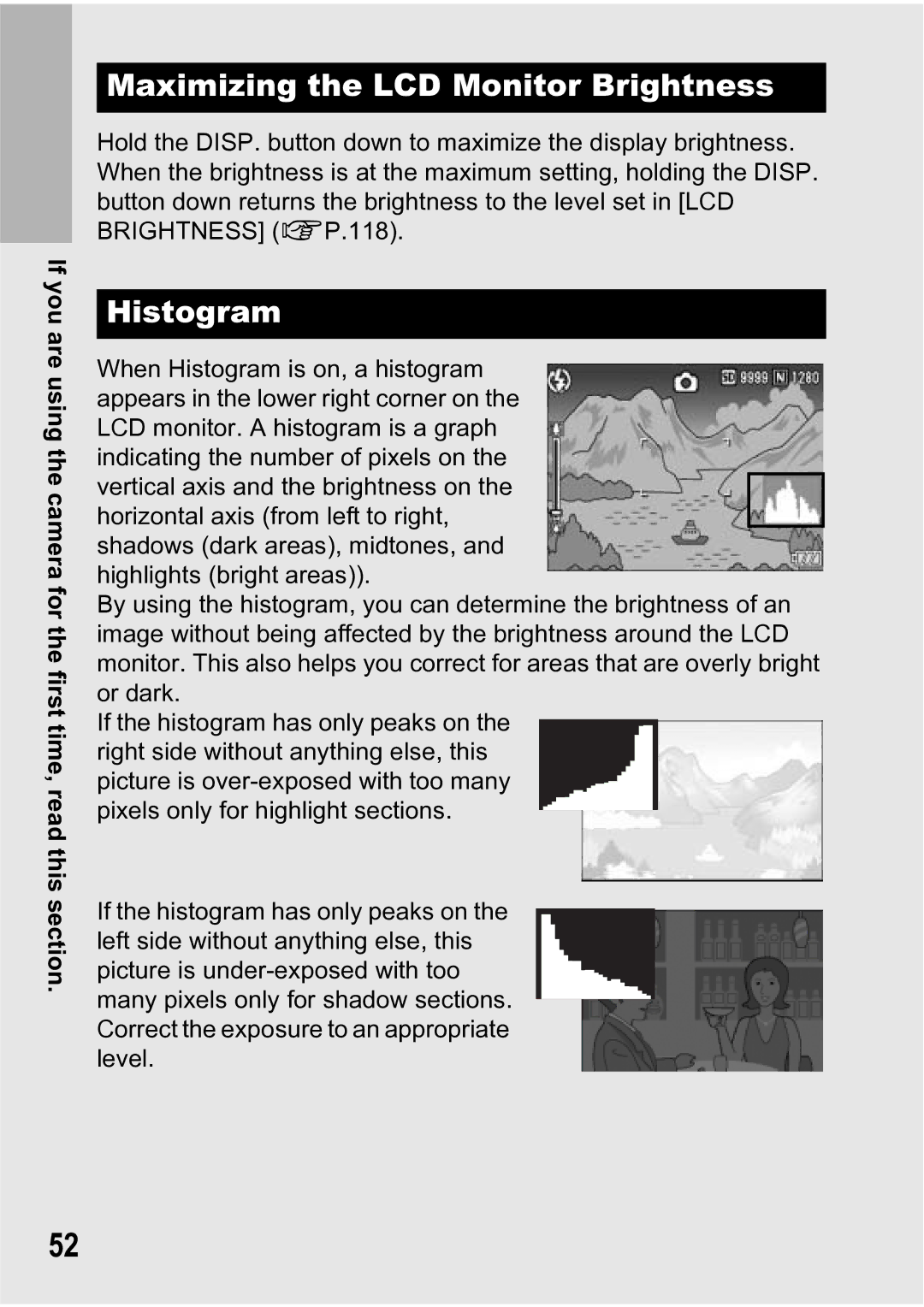 Ricoh R5 manual Maximizing the LCD Monitor Brightness, Histogram 