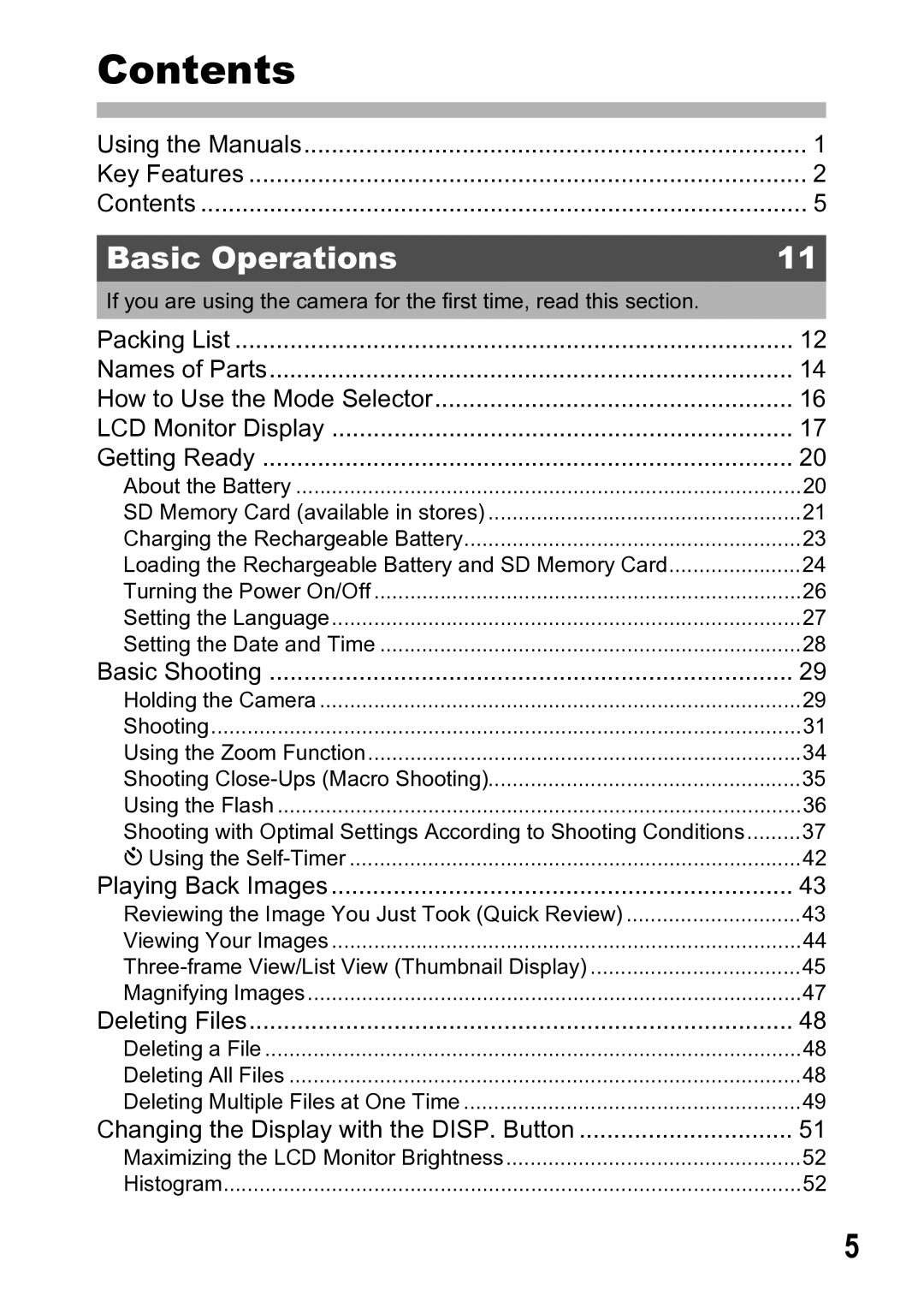 Ricoh R5 manual Contents 