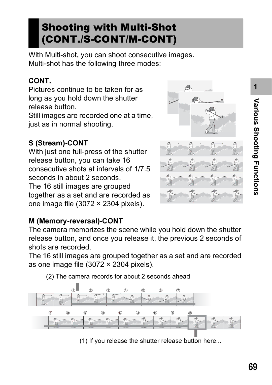 Ricoh R5 manual Shooting with Multi-Shot CONT./S-CONT/M-CONT, Stream-CONT, Memory-reversal-CONT 