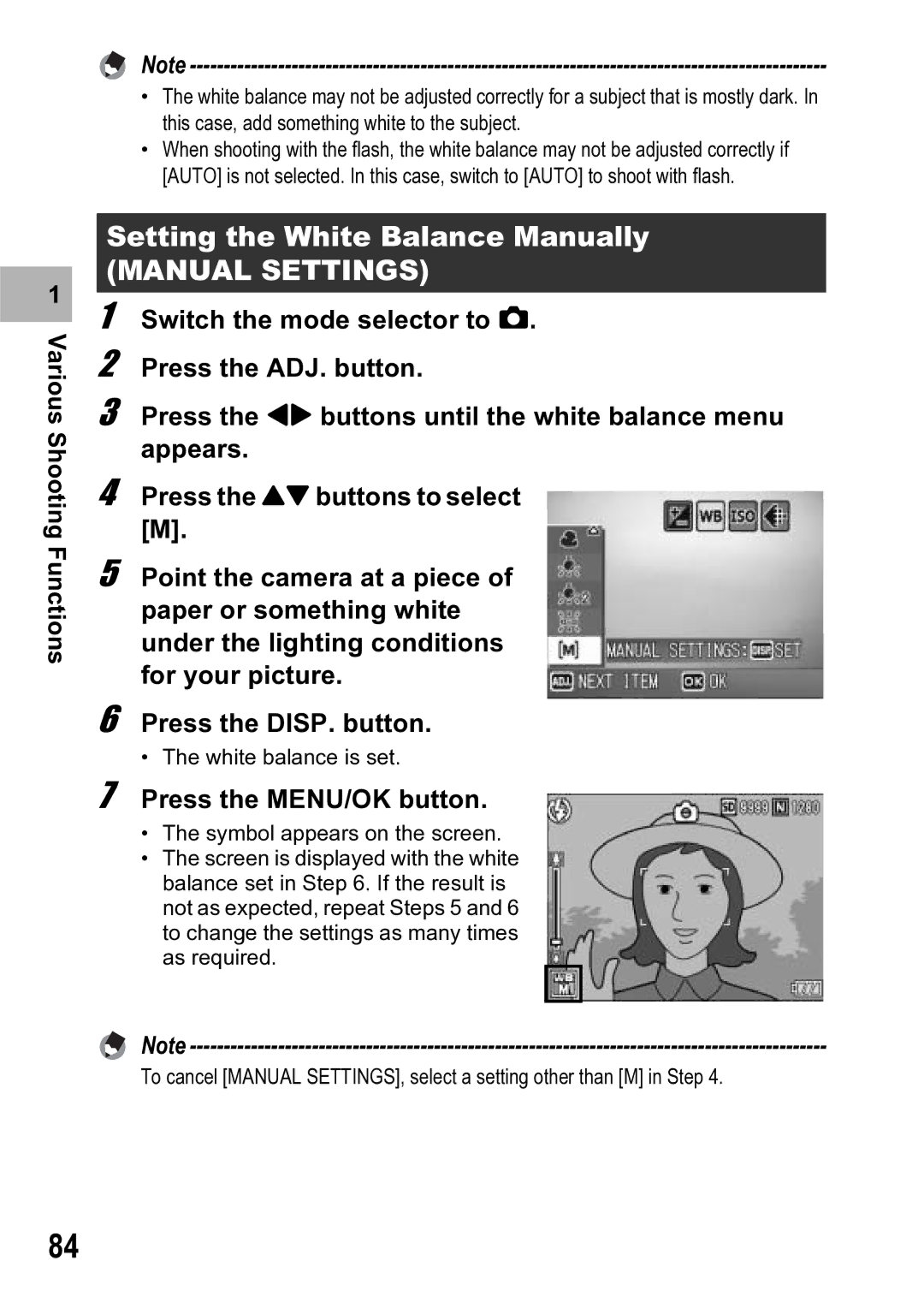 Ricoh R5 manual Setting the White Balance Manually, Manual Settings 