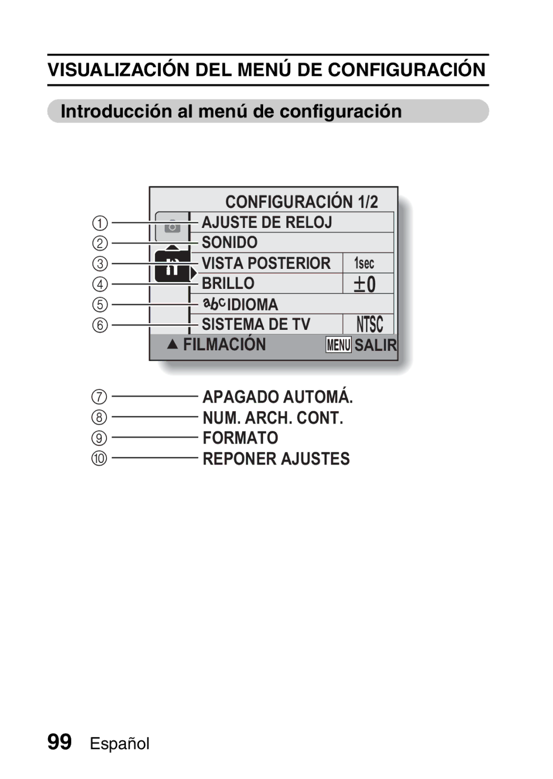 Ricoh R50 manual Visualización DEL Menú DE Configuración, Introducción al menú de configuración 